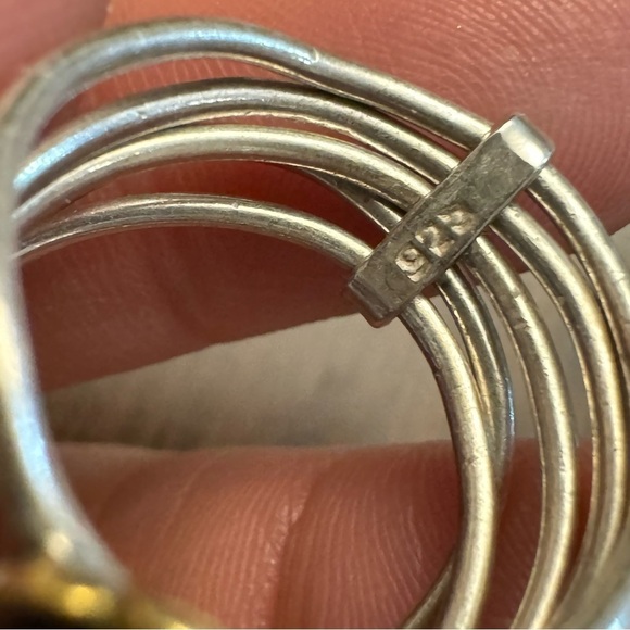 Beautiful 925 Sterling Silver Flower Lapis Two Tone Multi-Ring (5) - Picture 9 of 9